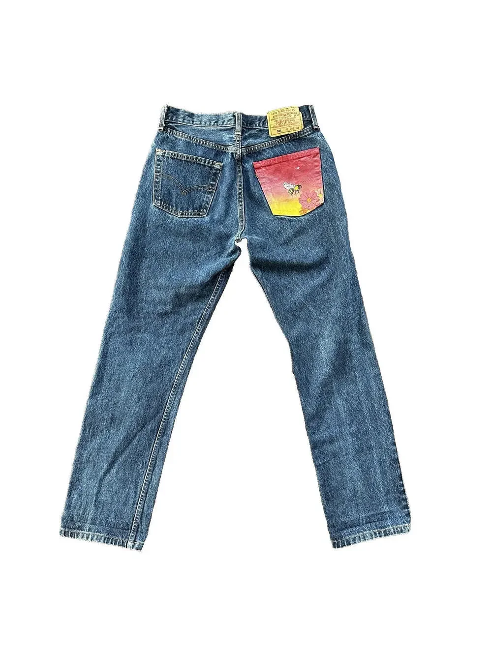 Vintage 90s Levis 501 29x34 USA Blue Denim Jeans Act 27x29 Med Wash Custom Bee